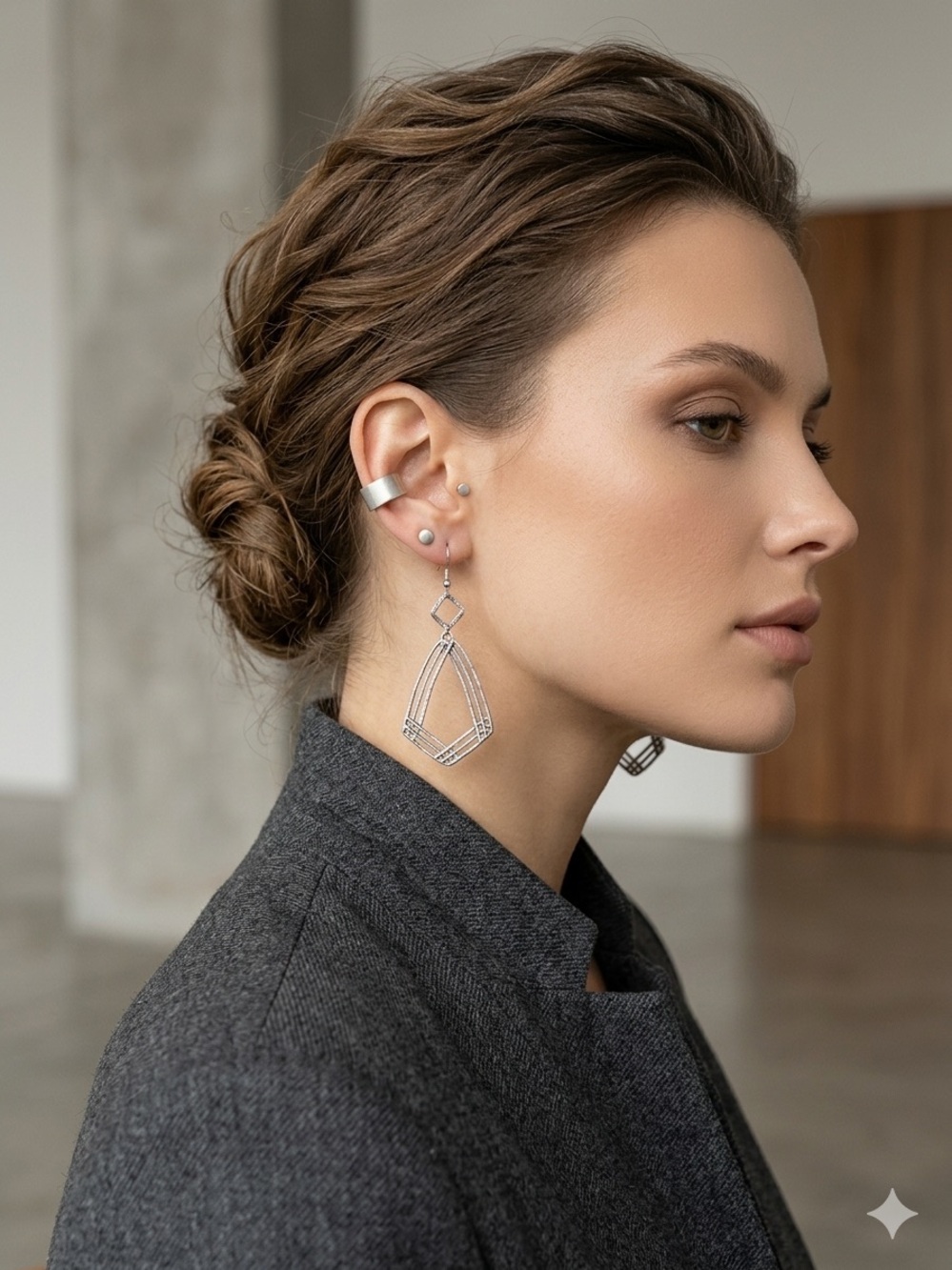 Sterling Silver Modern Classic Timeless Fashion Geometric Drop Earrings - Silver
